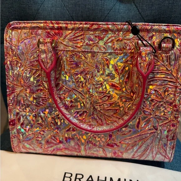 Brahmin Cami Coral Snapdragon Lokelani Vibrant Pink Embossed Floral Bag - Picture 2 of 8